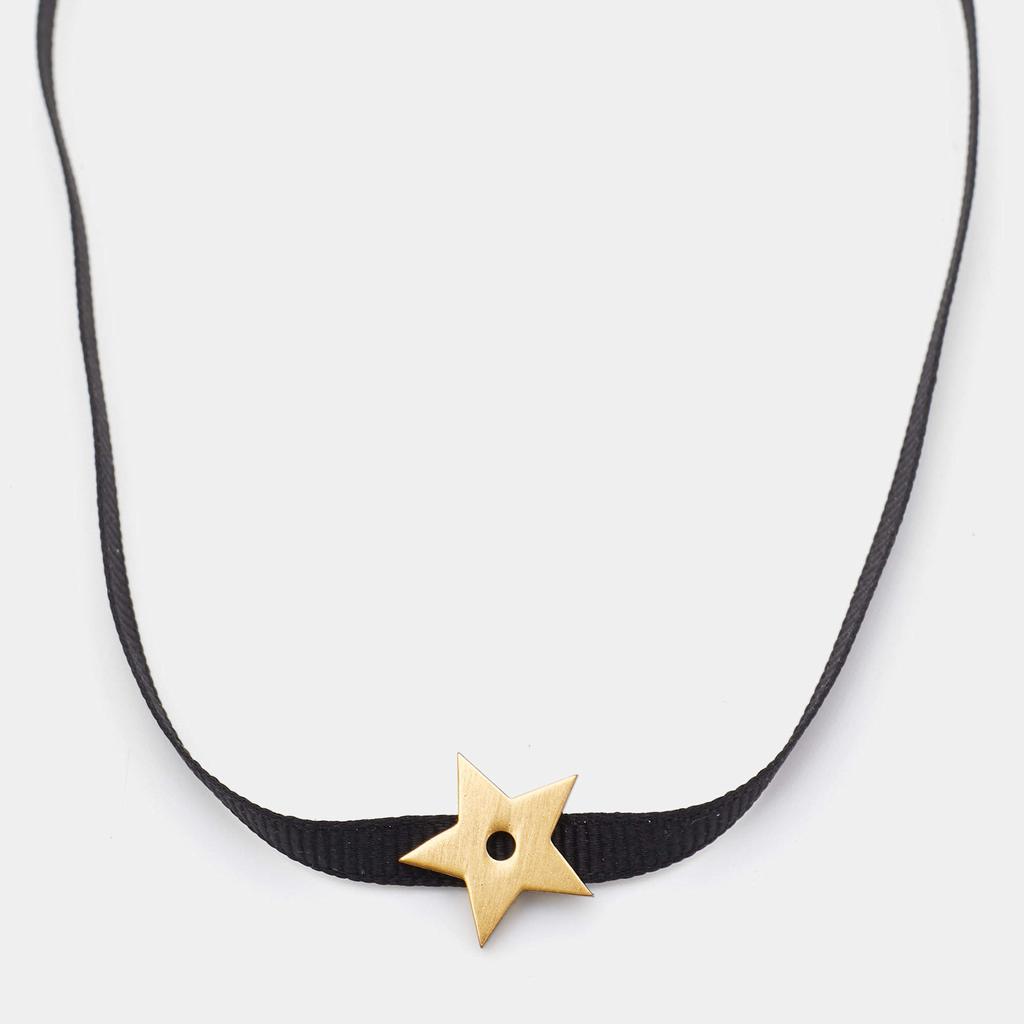 Dior Aged Gold Tone Black Ribbon Star Choker Necklace商品第2张图片规格展示
