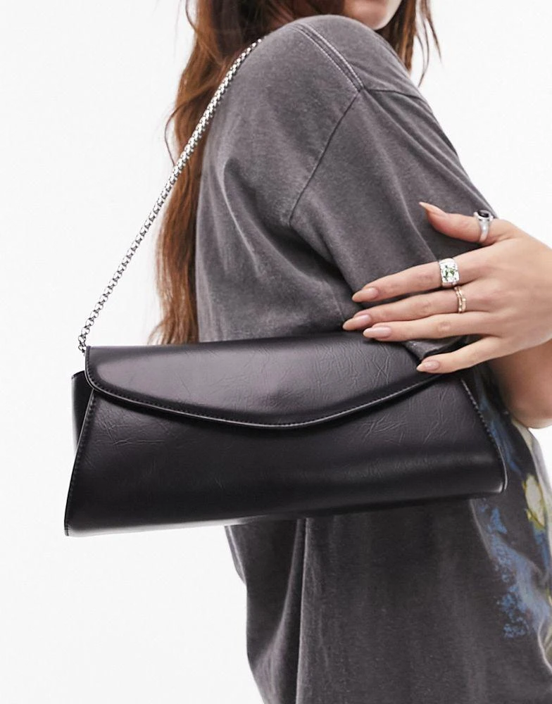 商品Topshop|Topshop Sadie structured flap shoulder bag in black,价格¥185,第2张图片详细描述