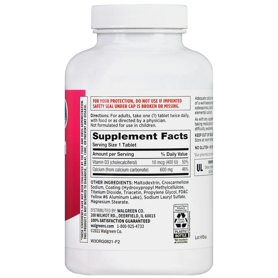 商品Walgreens|Calcium 600mg D3 Tablets,价格¥97,第3张图片详细描述
