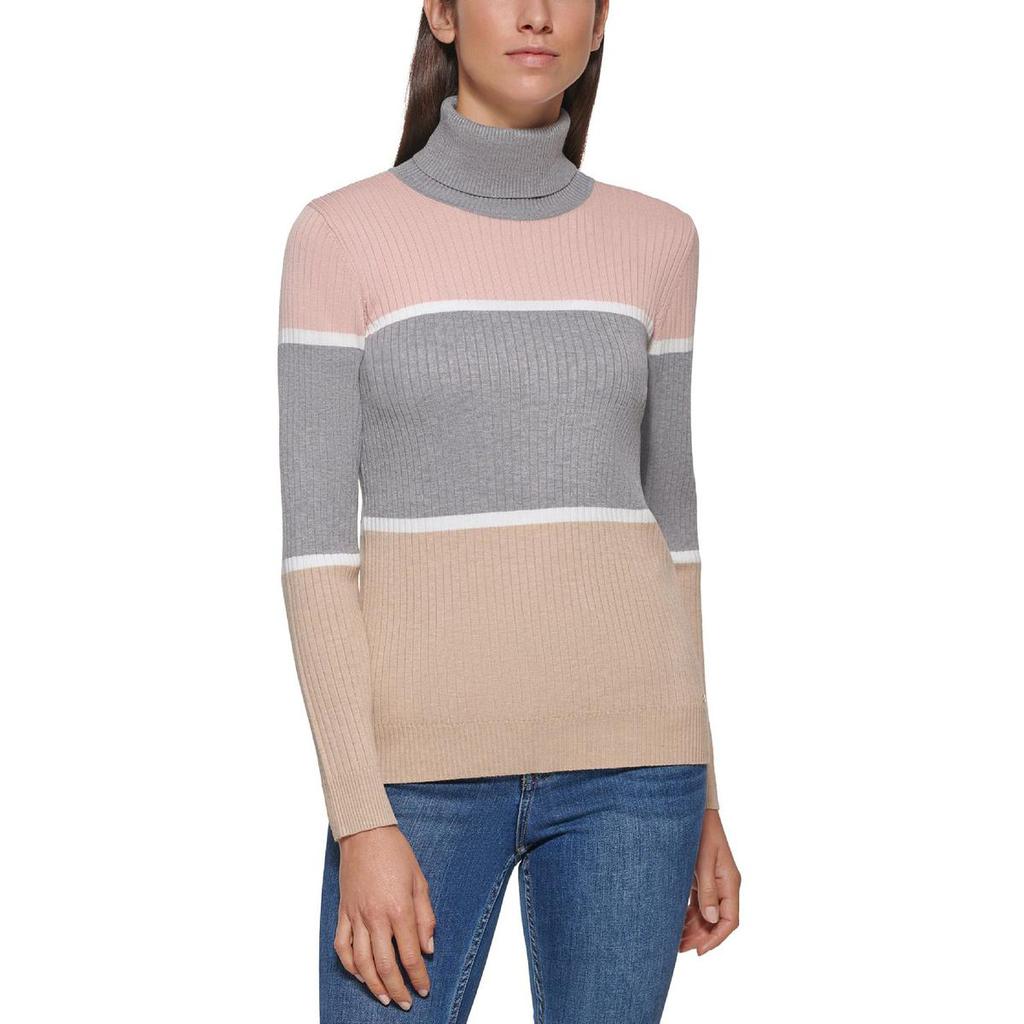 Calvin Klein Womens Ribbed Colorblock Turtleneck Sweater商品第1张图片规格展示