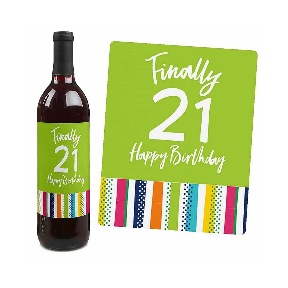 商品Big Dot of Happiness|21st Birthday - Cheerful Happy Birthday Decor - Wine Bottle Label Stickers 4 Ct,价格¥82,第3张图片详细描述