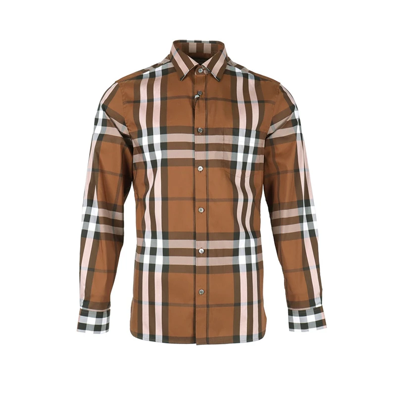 商品Burberry|现货BURBERRY/博柏利 男士米色棉质混纺格子休闲长袖衬衫80045351,价格¥1717,第1张图片