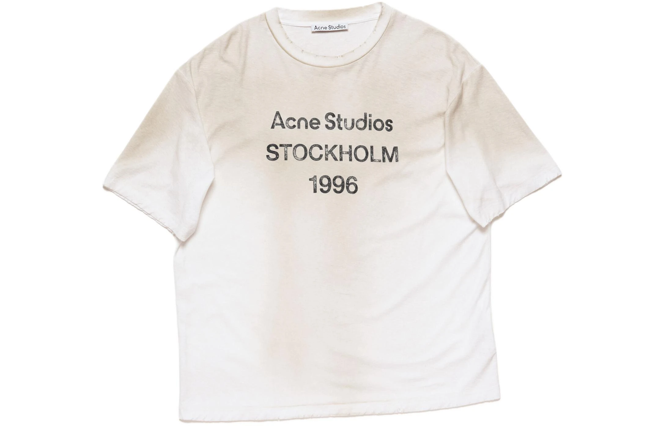 商品[国内直发] Acne Studios|1996系列徽标宽松复古喷涂仿旧圆领短袖T恤 男女同款 灰白色,价格¥2057,第1张图片
