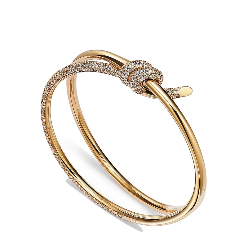   Tiffany & Co./蒂芙尼 22春夏新款 Knot系列 18K金 黄金色 镶钻绳结双行铰链手镯GRP11999 商品