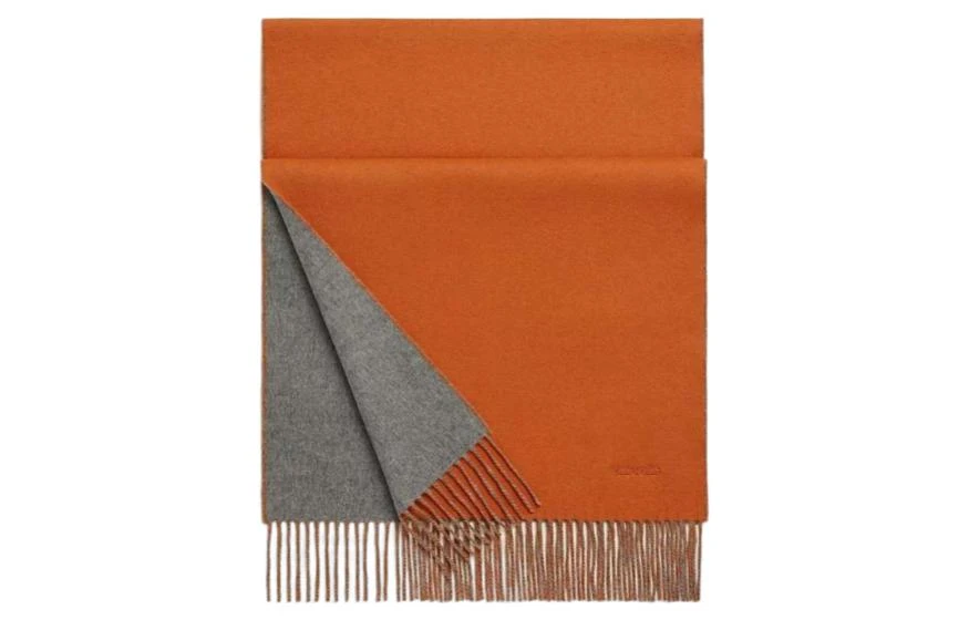 商品[国内直发] Hermes|Hermes 爱马仕 双面羊绒围巾 男款 橘色/灰色,价格¥6208,第1张图片