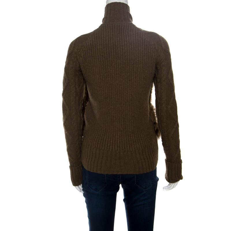 商品[二手商品] Ralph Lauren|Ralph Lauren Brown Wool and Angora Knit Fur Panel Detail Zip Front Jacket XS,价格¥1471,第5张图片详细描述