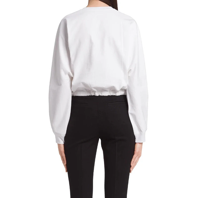 商品Prada|【预售3-7天】普拉达 21年秋冬 女士白色棉质再生尼龙平纹针织Oversize圆领卫衣134632_1YYA_F0N40_S_212,价格¥6972,第6张图片详细描述