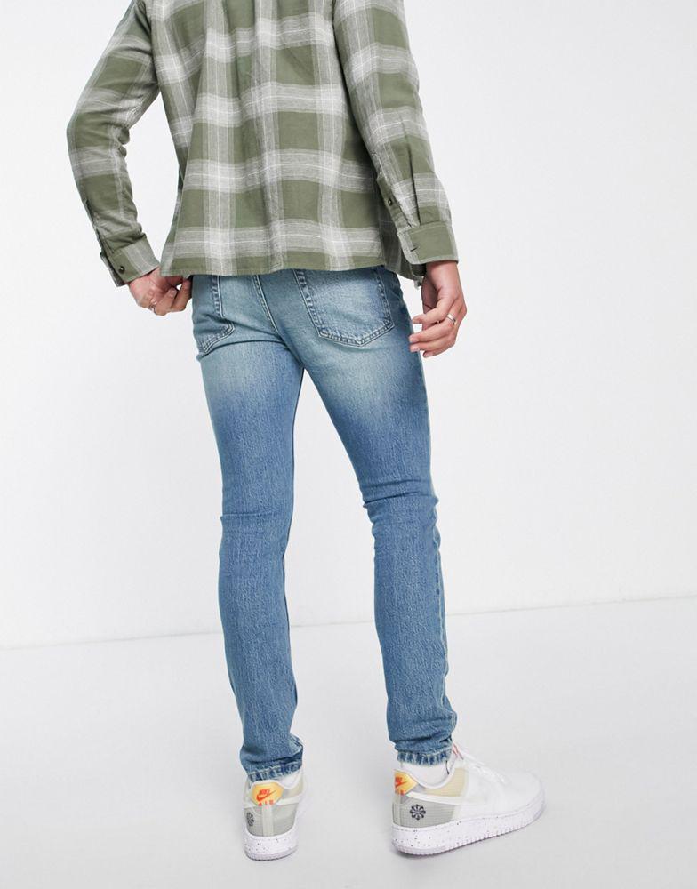 Topman stretch skinny jeans in green cast light wash tint商品第2张图片规格展示