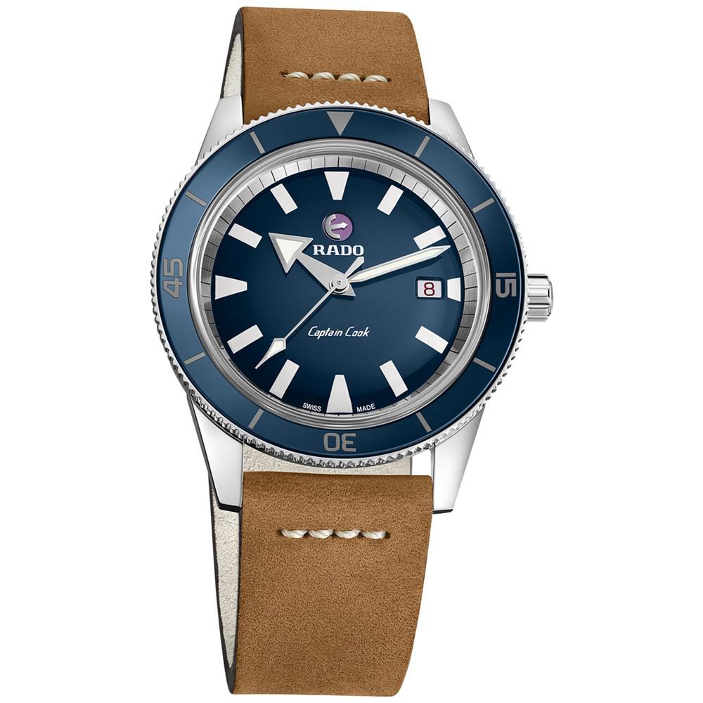 Men's Swiss Automatic Captain Cook Tradition Brown Leather Strap Diver Watch 42mm商品第7张图片规格展示