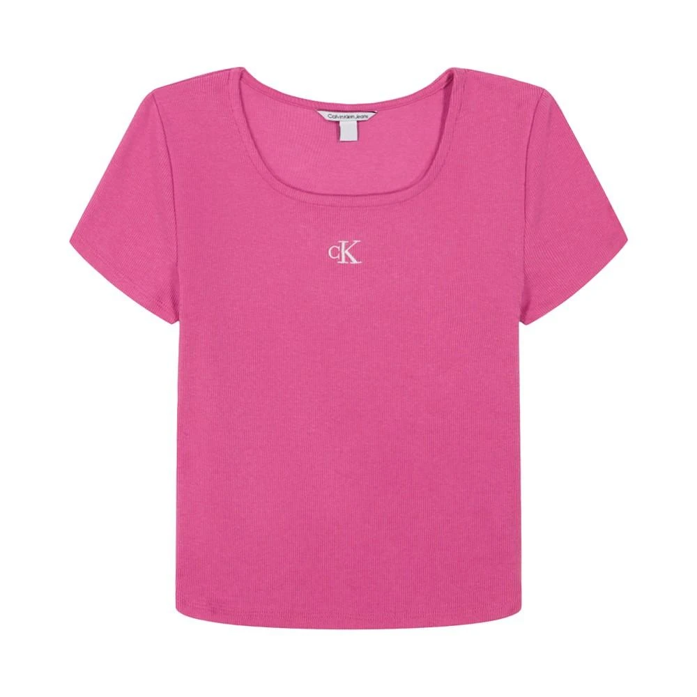 Calvin Klein Big Girls Square-Neck Embroidered-Logo Ribbed Baby T-Shirt new arrivals