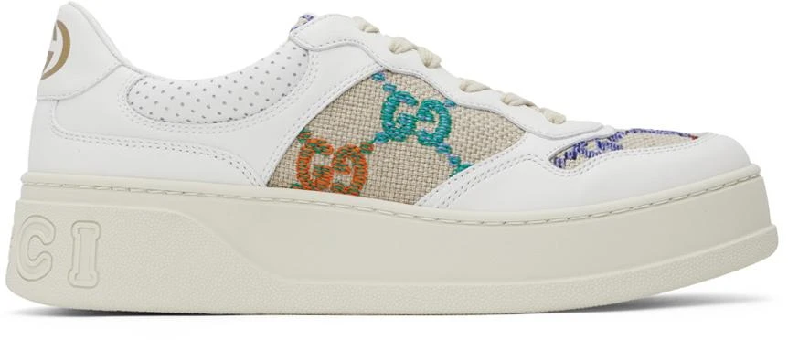 商品Gucci|White & Beige GG Sneakers,价格¥6780,第1张图片