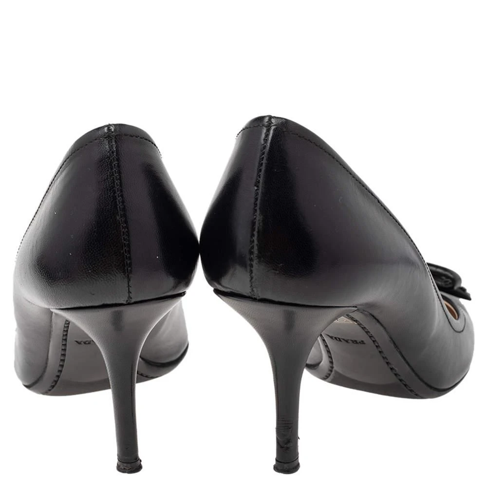 商品[二手商品] Prada|Prada Black Leather Bow Pointed Toe Pumps Size 38,价格¥1182,第5张图片详细描述