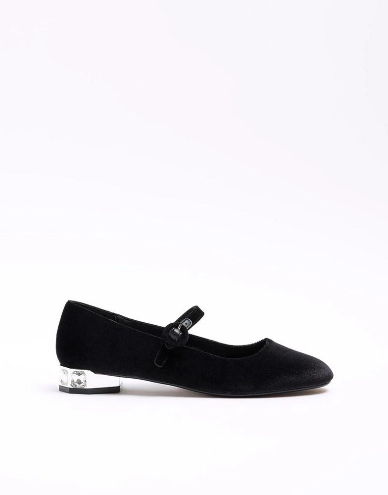 商品River Island|River Island Diamante heel mary jane shoes in black,价格¥340,第1张图片
