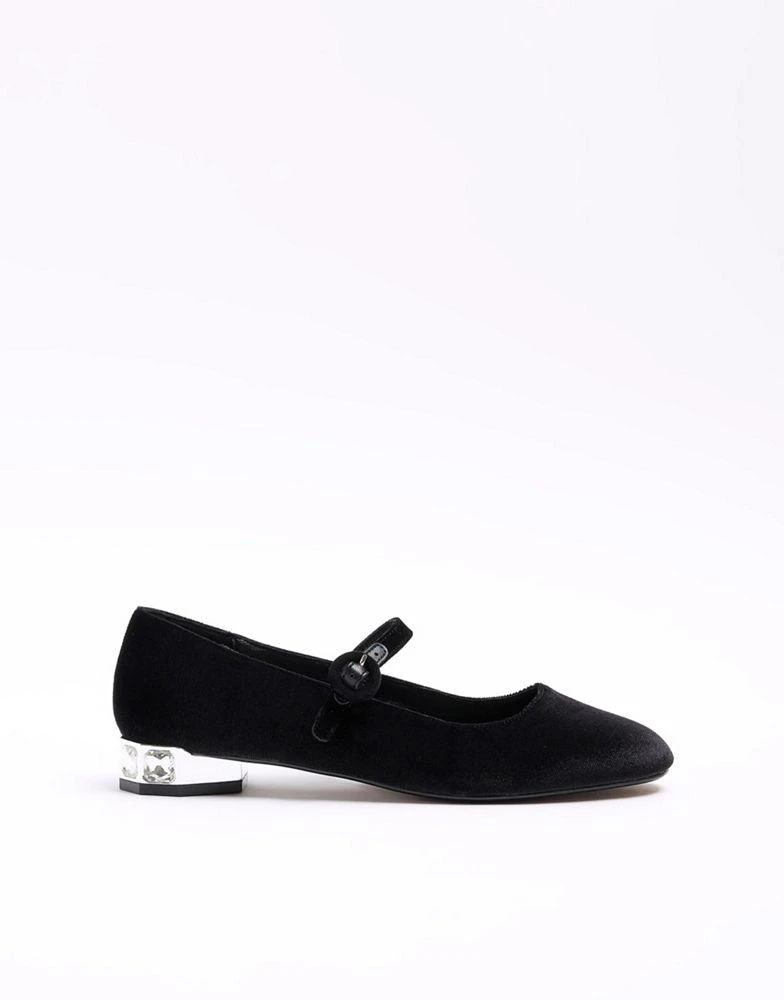 商品River Island|River Island Diamante heel mary jane shoes in black,价格¥346,第1张图片