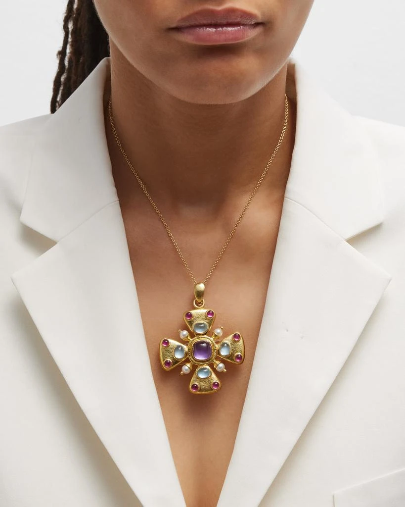 商品Elizabeth Locke|19K Maltese Cross Brooch Pendant with Amethyst, Aquamarine, Pink Tourmaline and Pearls,价格¥63105,第2张图片详细描述