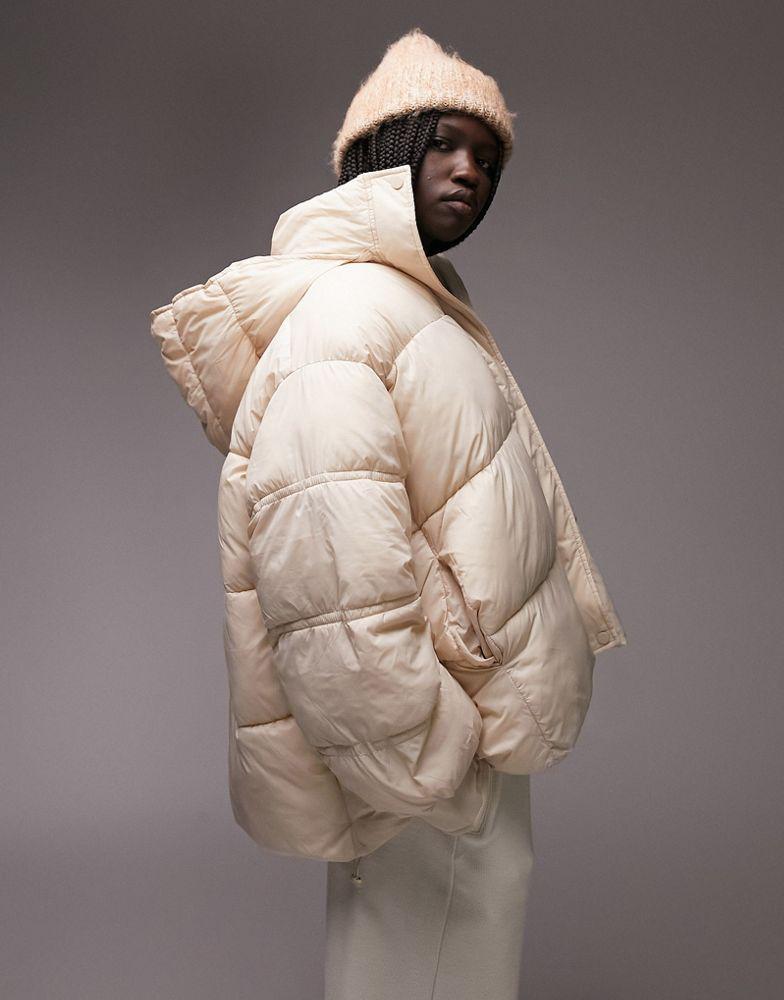 商品Topshop|Topshop mid length swing hem hooded puffer jacket in stone,价格¥468,第4张图片详细描述