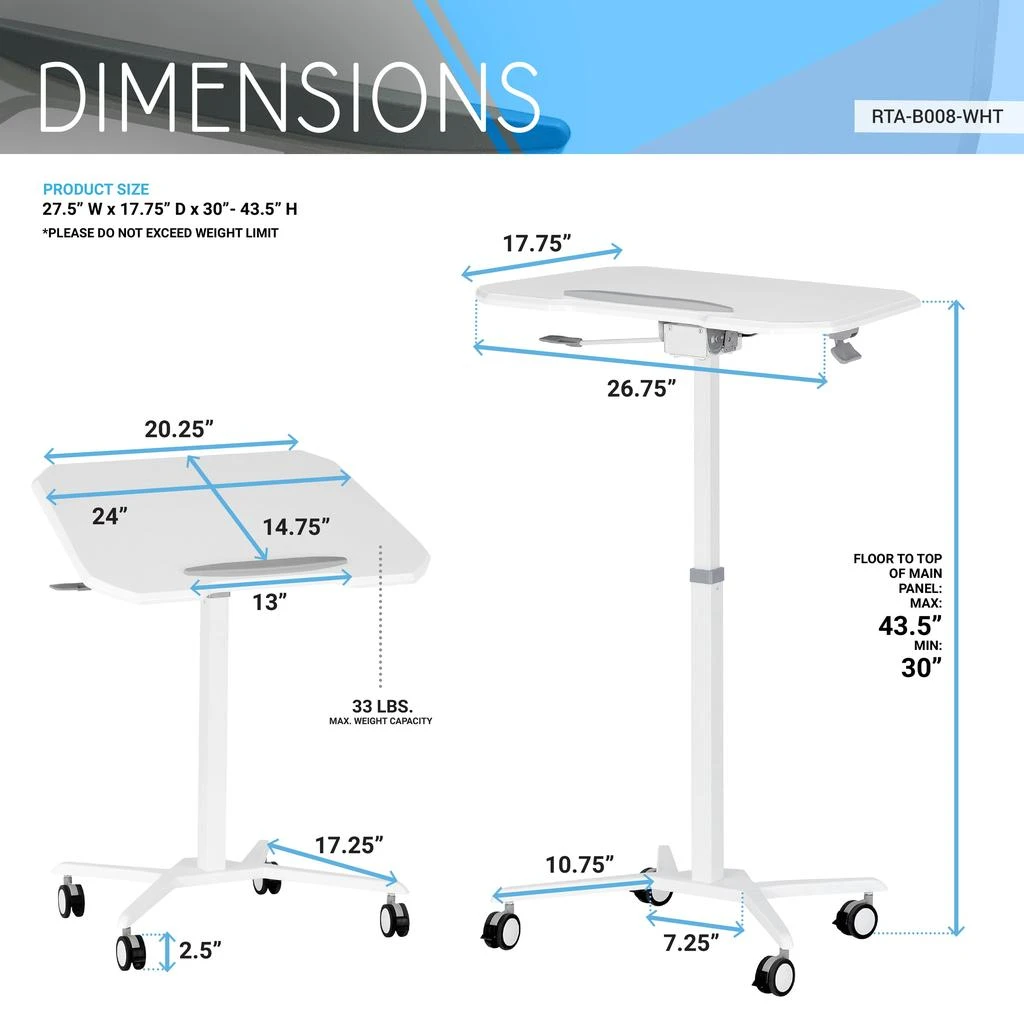 商品Streamdale Furniture|Streamdale Sit To Stand Mobile Laptop Computer Stand With Height Adjustable,价格¥1826,第3张图片详细描述