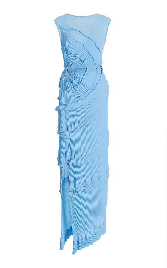 georgia hardinge exclusive opal ruffled pliss jersey maxi dress GEORGIA HARDINGE GEORGIA HARDINGE - Exclusive Opal Ruffled Pliss Jersey Maxi Dress - Blue - UK 6 - Moda Operandi - Dresses & Skirts