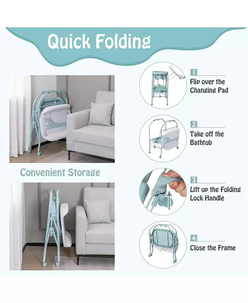 Baby Changing Table with Bathtub, Folding & Portable Diaper Station with Wheels 商品