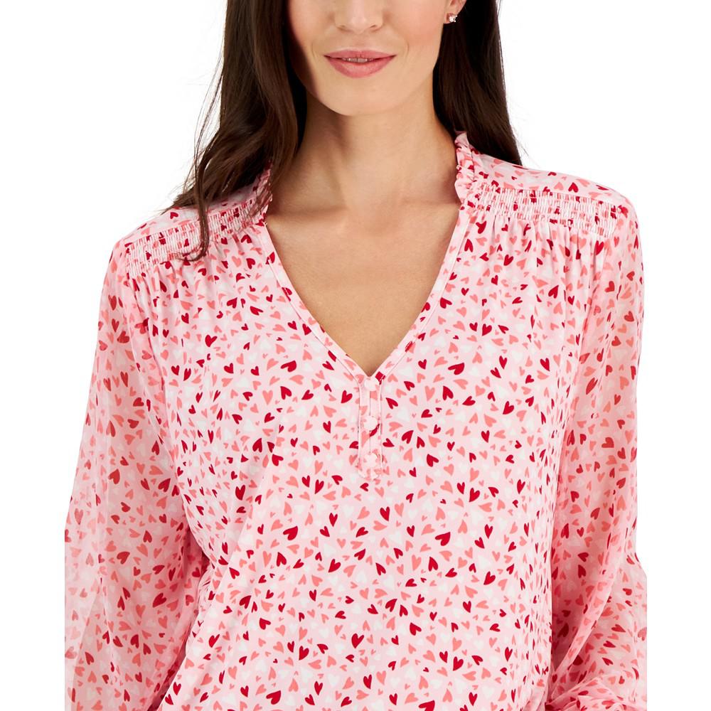 Women's Heart Printed Split-Neck Top, Created for Macy's商品第3张图片规格展示