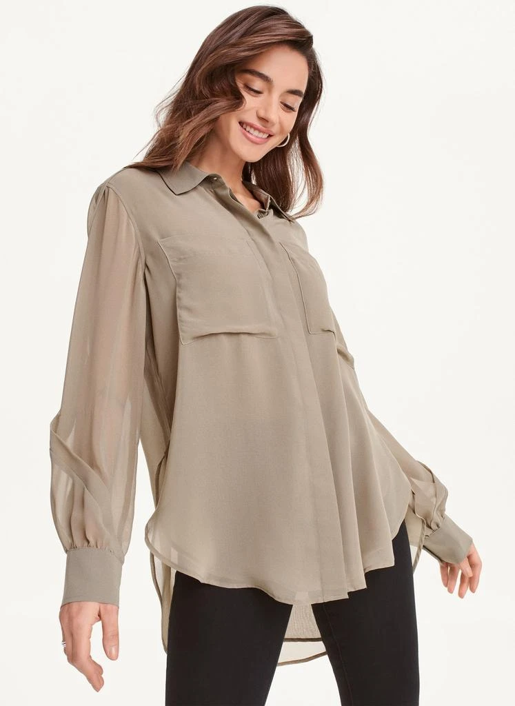 商品DKNY|Long Sleeve Ruffle Sleeve Chiffon Blouse,价格¥673,第1张图片