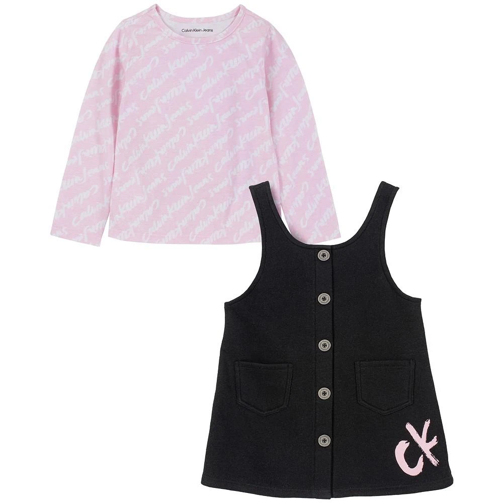 商品Calvin Klein|Little Girls 2-Piece Logo-Print Jersey T-shirt and Fleece Jumper Set,价格¥88,第1张图片