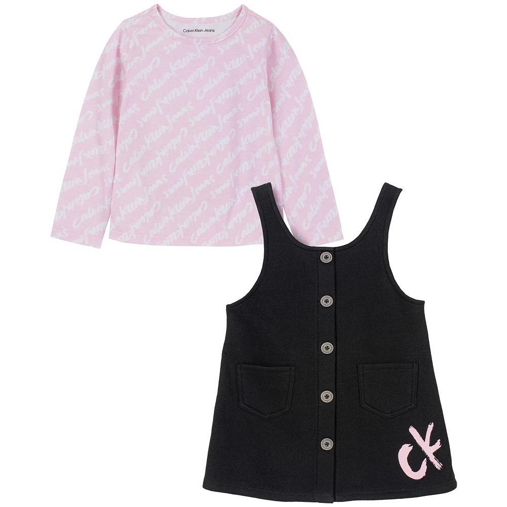 商品Calvin Klein|Little Girls 2-Piece Logo-Print Jersey T-shirt and Fleece Jumper Set,价格¥224,第1张图片