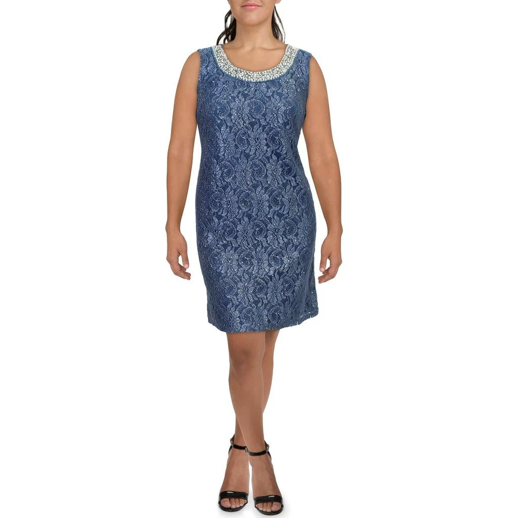 商品R&M Richards|R&M Richards Womens Lace Glitter Shift Dress,价格¥84,第1张图片