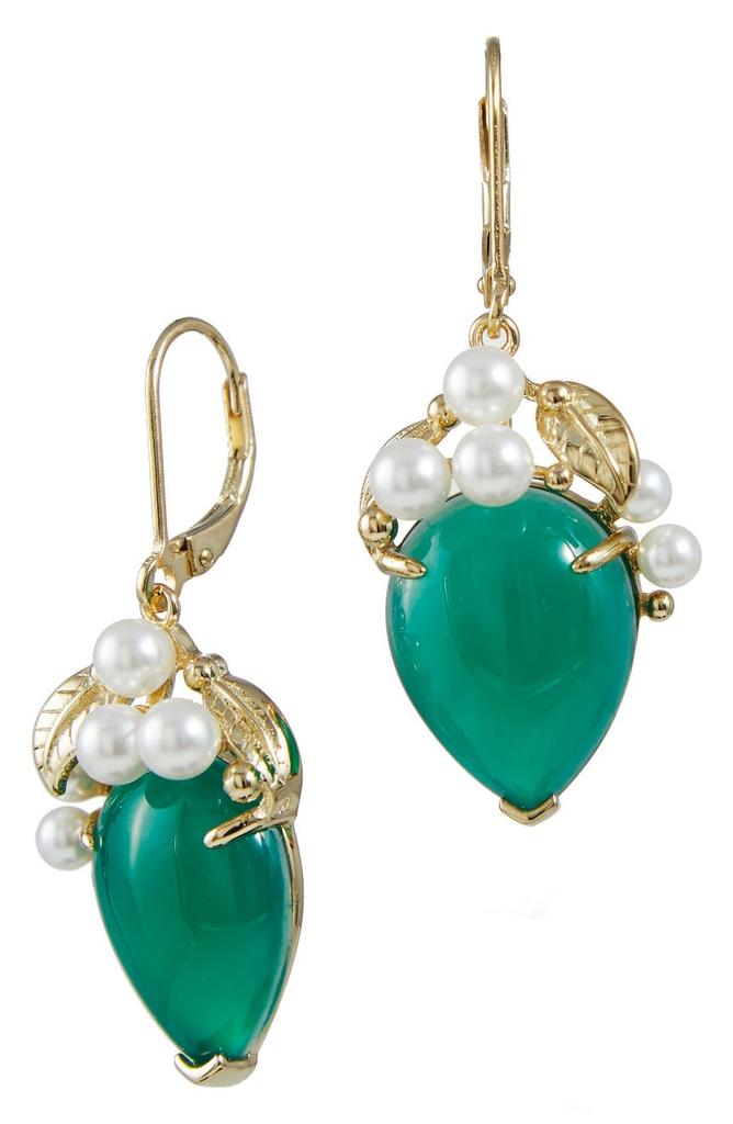 18K Gold Plated Sterling Silver Freshwater Pearls & Stone Drop Earrings商品第1张图片规格展示