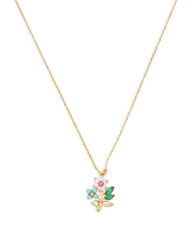 New Bloom Cubic Zirconia & Imitation Pearl Flower Cluster Mini Pendant Necklace, 17"-20"商品第1张图片规格展示