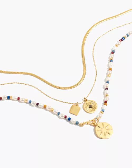 Three-Piece Etched Beaded Necklace Set商品第1张图片规格展示