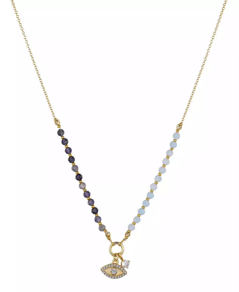 商品Unwritten|14k Gold Plated Cubic Zirconia and Crystal Evil Eye on a Lolite and Aquamarine Beaded Chain Necklace,价格¥103,第1张图片