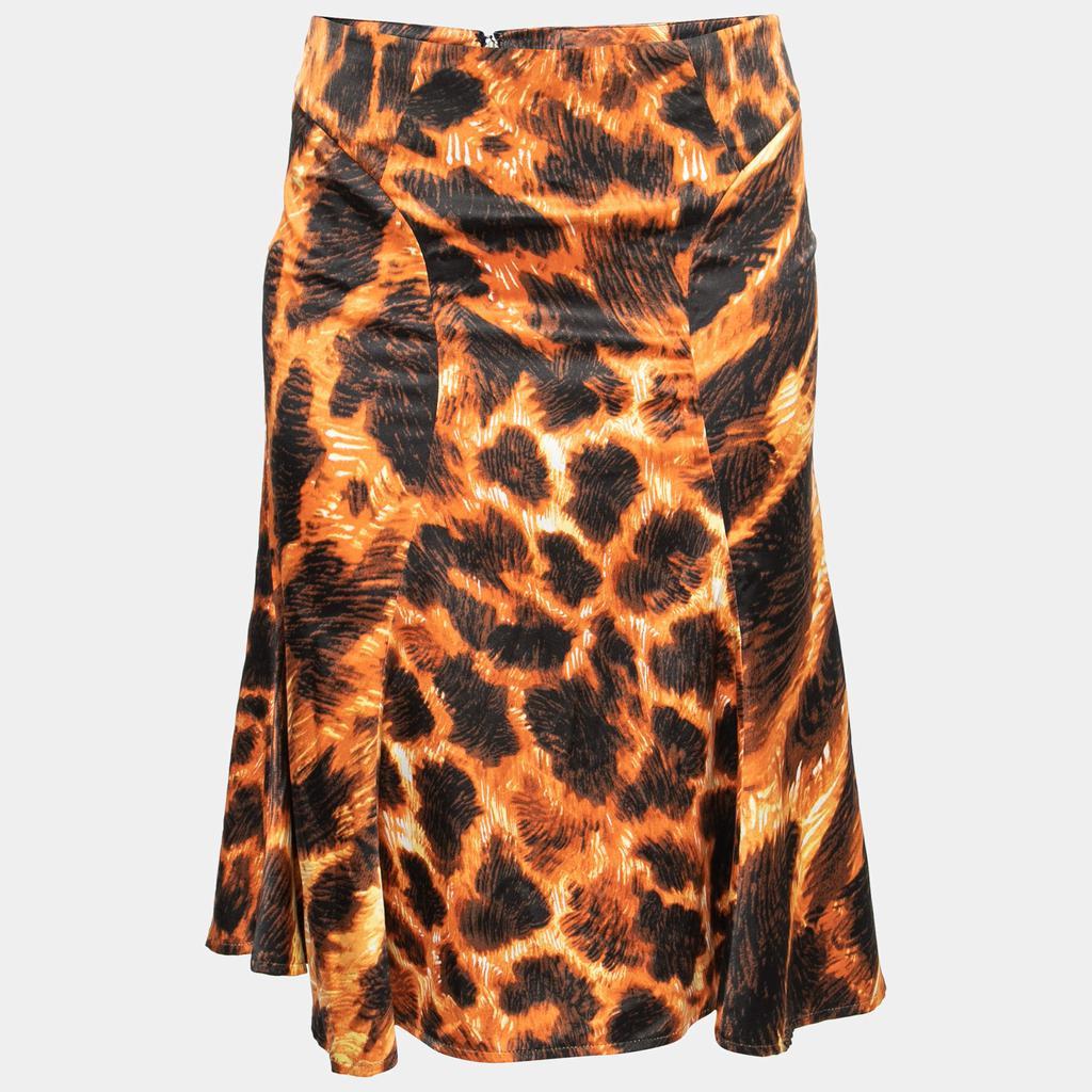 商品Just Cavalli|Just Cavalli Orange and Black Printed Flared Hem Skirt S,价格¥1159,第1张图片