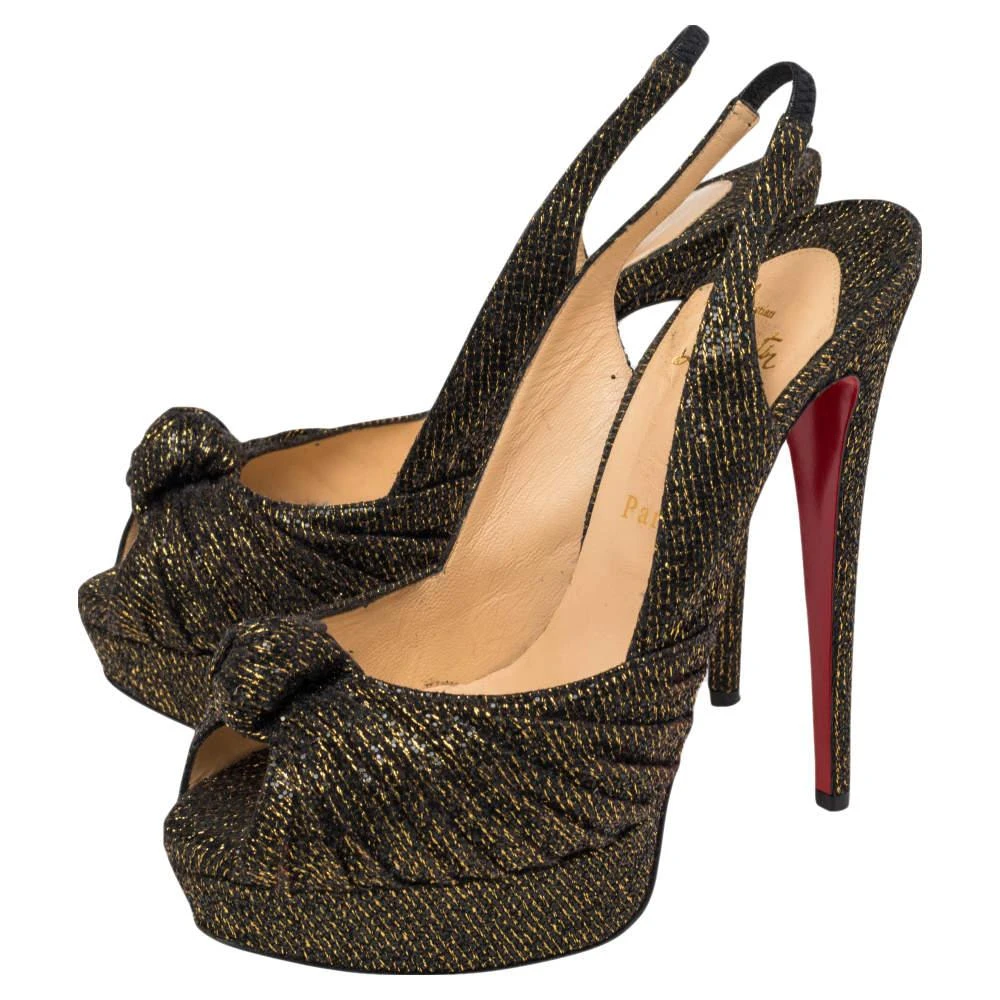 商品[二手商品] Christian Louboutin|Christian Louboutin Metallic Bronze Lurex Fabric Jenny Knotted Slingback Pumps Size 39.5,价格¥1740,第4张图片详细描述