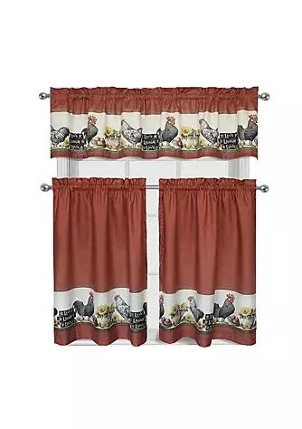 商品belk|Goodgram Roosters Sunflowers Complete 3 Piece Kitchen Curtain Tier Valance Set   58 In. W X 36 In. L,价格¥150,第1张图片