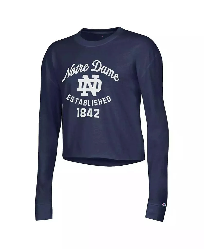 商品CHAMPION|Women's Navy Notre Dame Fighting Irish Boyfriend Cropped Long Sleeve T-shirt,价格¥262,第3张图片详细描述