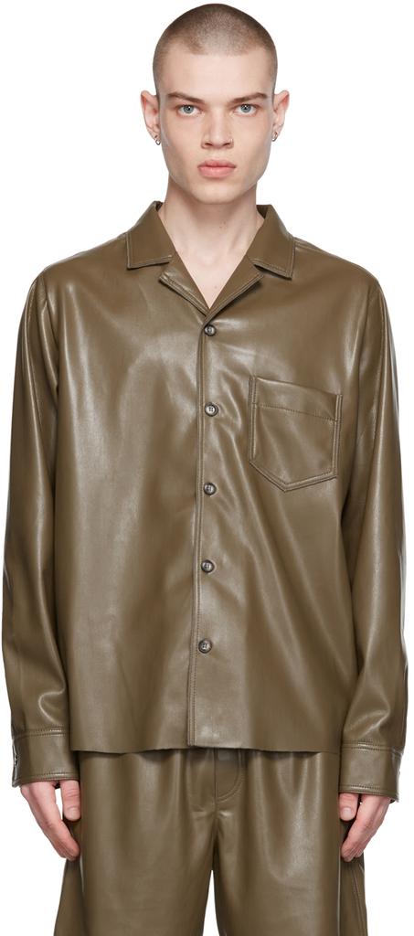 Khaki Meno Vegan Leather Shirt商品第1张图片规格展示