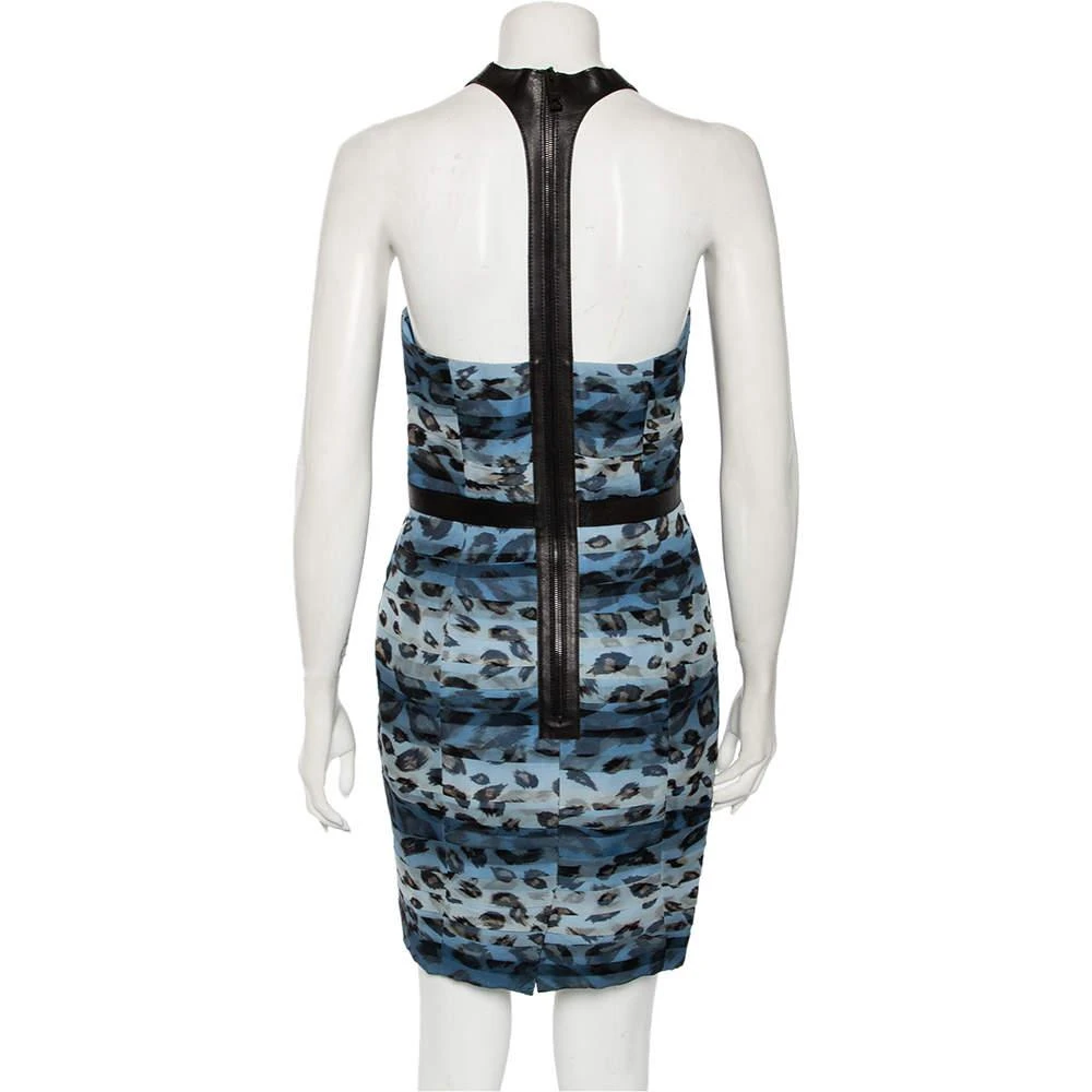 商品[二手商品] Burberry|Burberry Blue Printed Silk & Leather Trimmed Short Dress M,价格¥940,第3张图片详细描述