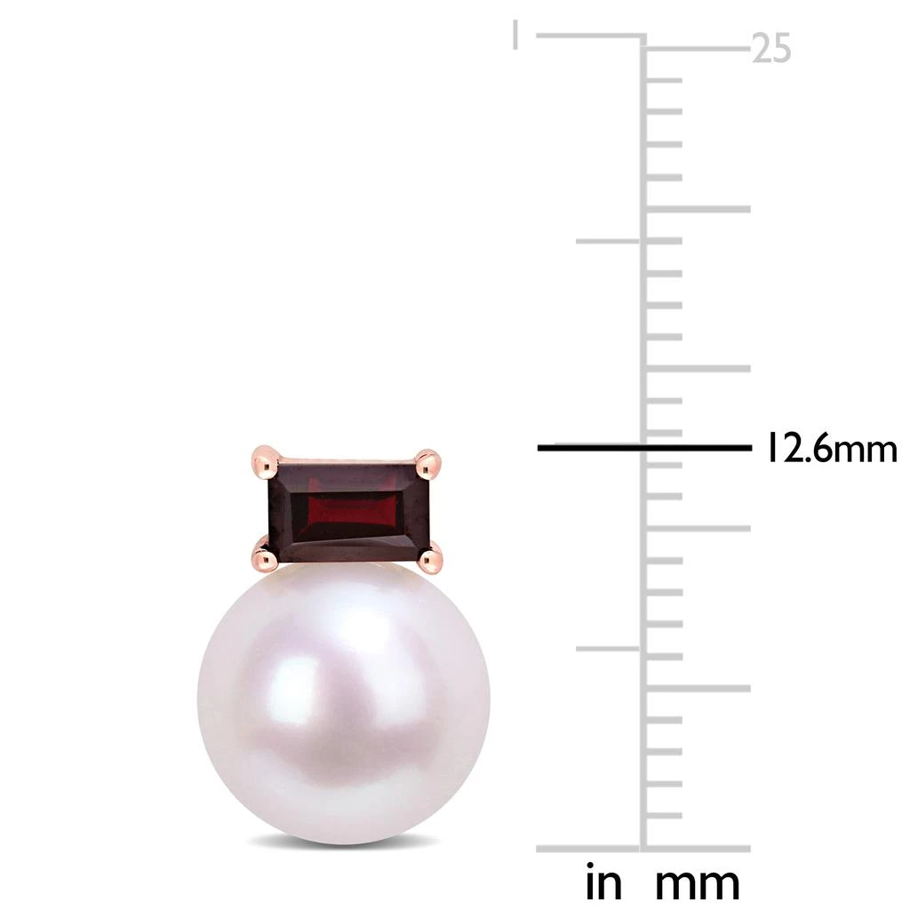 商品Mimi & Max|9-9.5mm Cultured Freshwater Pearl and 4/5 CT TGW Garnet Stud Earrings in 10k Rose Gold,价格¥1266,第3张图片详细描述