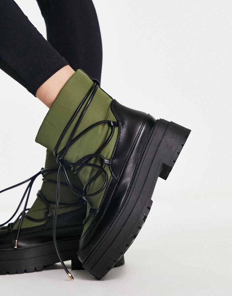商品ASOS|ASOS DESIGN Albie chunky cold weather boots in khaki,价格¥190,第5张图片详细描述