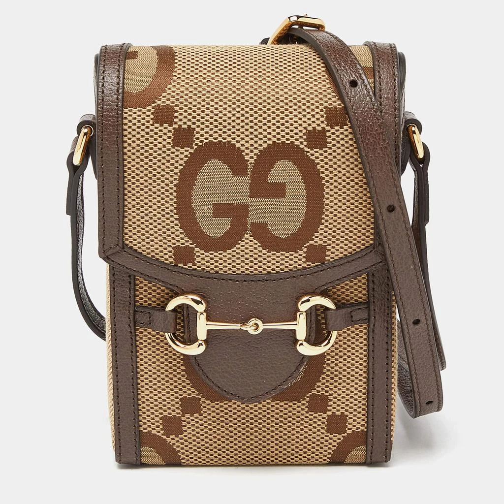商品Gucci|Gucci Beige Jumbo GG Canvas and Leather Horsebit 1955 Crossbody Bag,价格¥8232,第1张图片