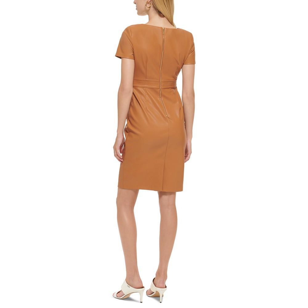 商品Calvin Klein|Faux-Leather Belted Sheath Dress,价格¥552,第4张图片详细描述