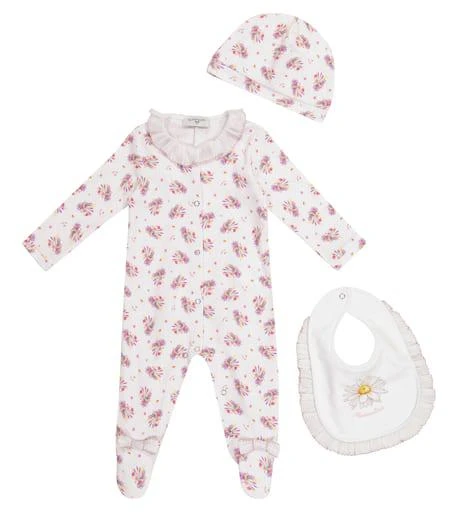 商品MONNALISA|Baby floral cotton onesie, hat and bib set,价格¥763,第1张图片