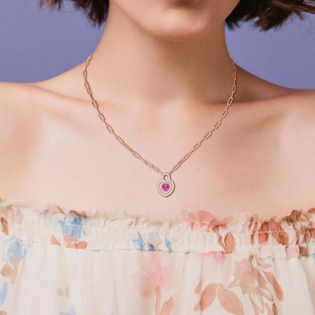 商品Mimi & Max|1 3/4ct TGW Created Pink Sapphire & Created White Sapphire Heart Necklace Rose Silver,价格¥599,第4张图片详细描述
