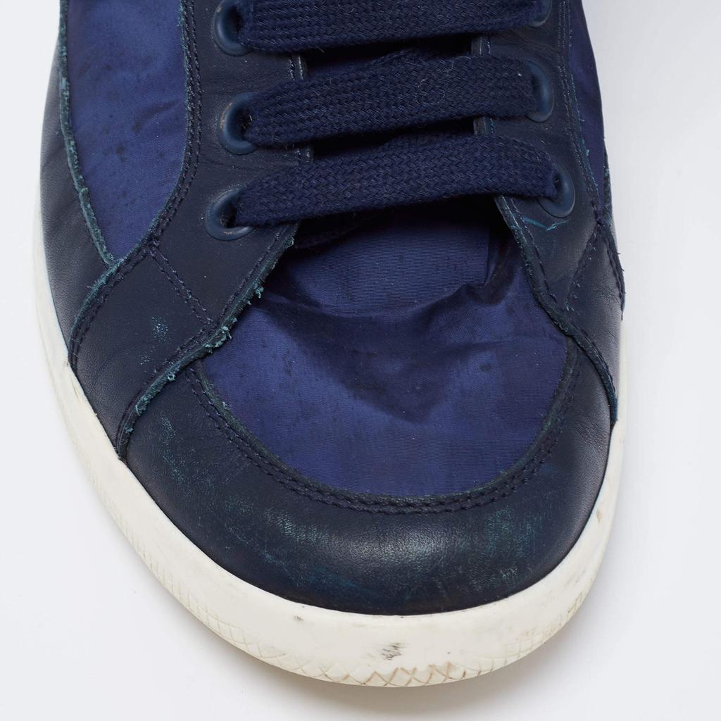 Prada Sport Navy Blue Nylon And Leather Mid Top Sneakers Size 43.5商品第7张图片规格展示