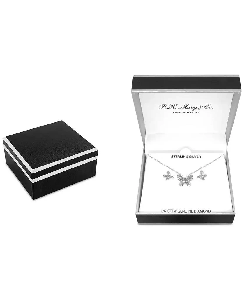 商品Macy's|2-Pc. Set Diamond Butterfly Pendant Necklace & Matching Stud Earrings (1/6 ct. t.w.) in Sterling Silver,价格¥758,第4张图片详细描述