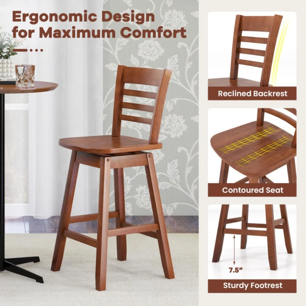 商品Hivvago|Counter Height Barstools Set of 2 with Footrest for Kitchen Island Bar-Walnut,价格¥1684,第3张图片详细描述