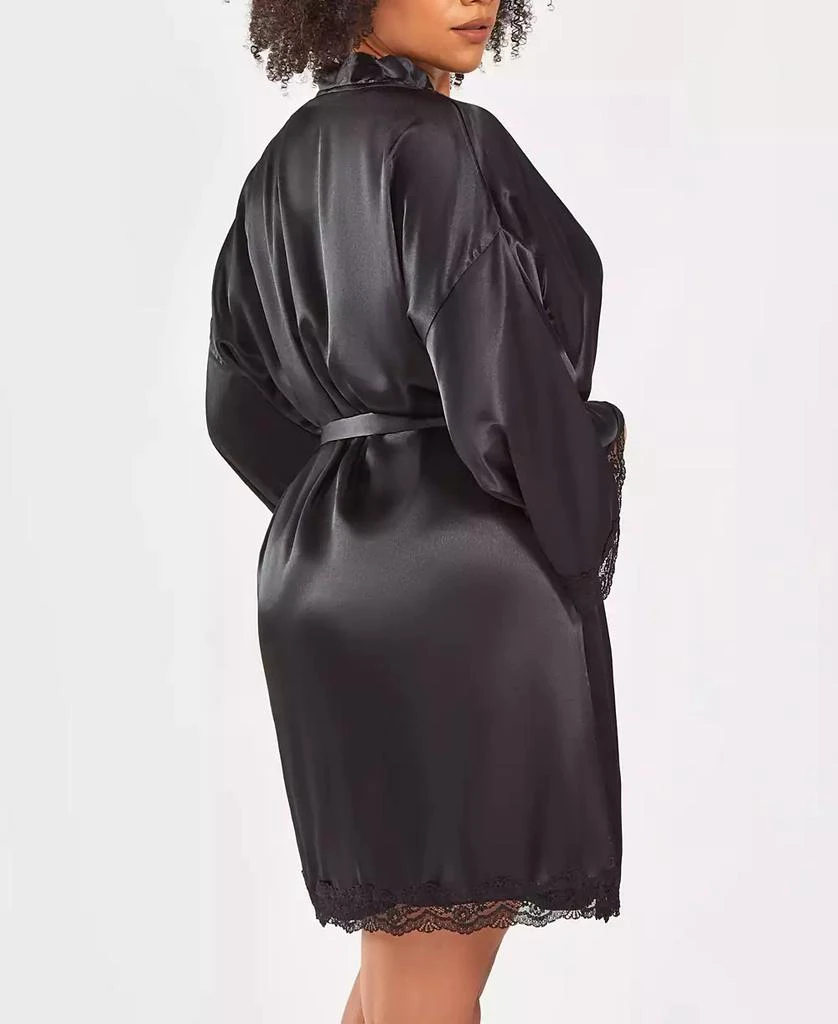 商品iCollection|Plus Size Silky Laced Trim Short Robe,价格¥480,第2张图片详细描述