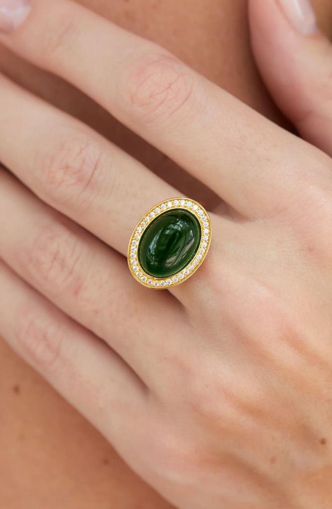 商品Savvy Cie Jewels|18K Gold Vermeil Oval Stone CZ Halo Ring,价格¥374,第4张图片详细描述