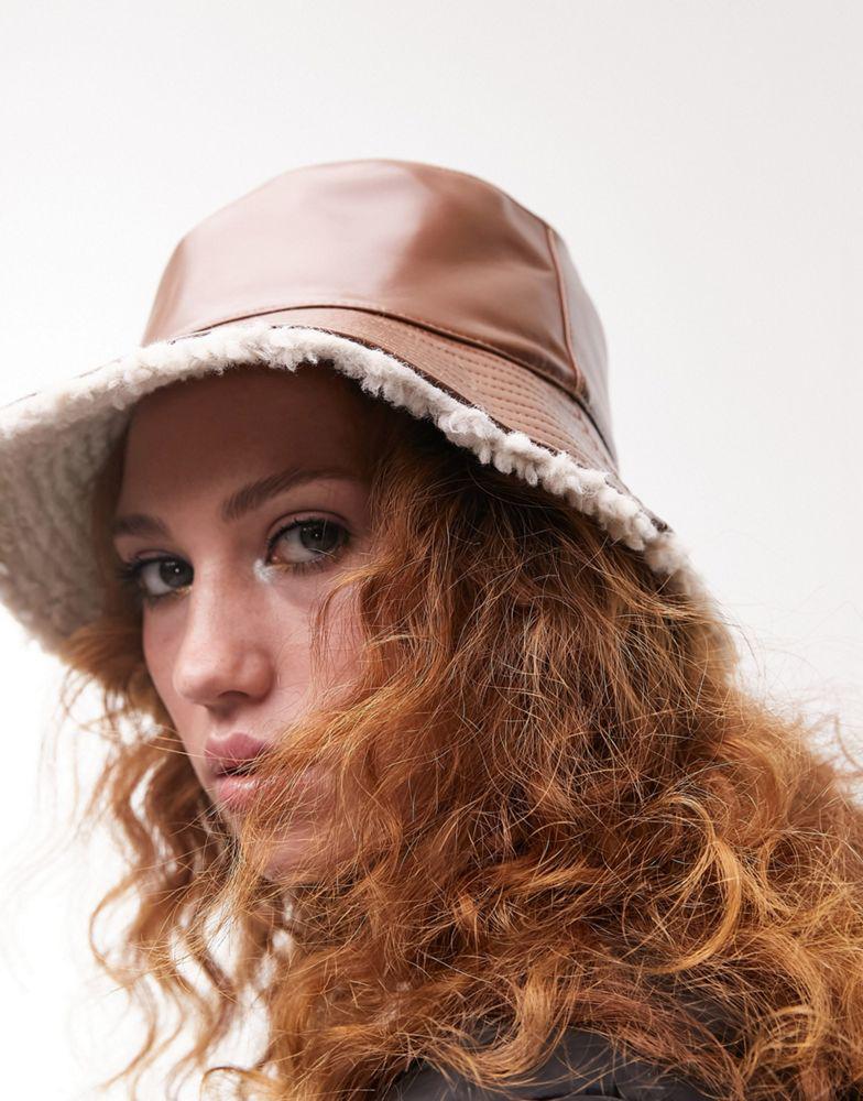 Topshop pu bucket hat in chocolate商品第1张图片规格展示